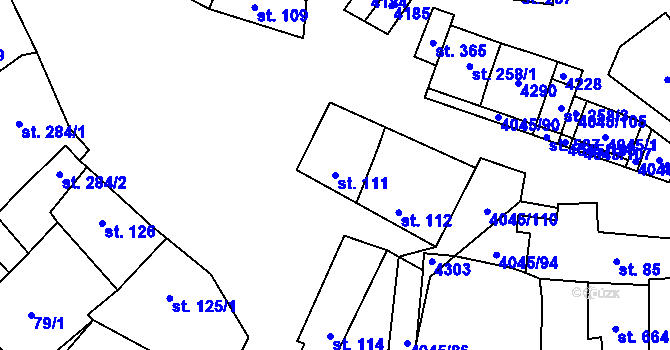 Parcela st. 111 v KÚ Boleradice, Katastrální mapa