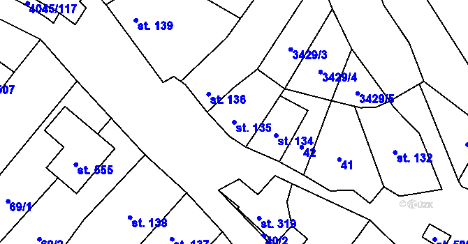 Parcela st. 135 v KÚ Boleradice, Katastrální mapa