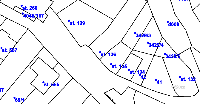 Parcela st. 136 v KÚ Boleradice, Katastrální mapa