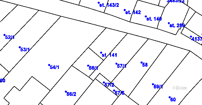 Parcela st. 141 v KÚ Boleradice, Katastrální mapa