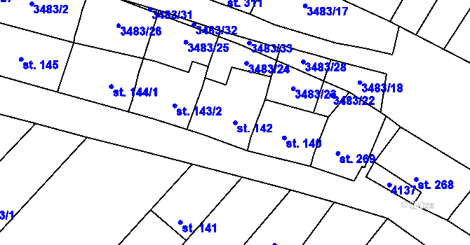 Parcela st. 142 v KÚ Boleradice, Katastrální mapa