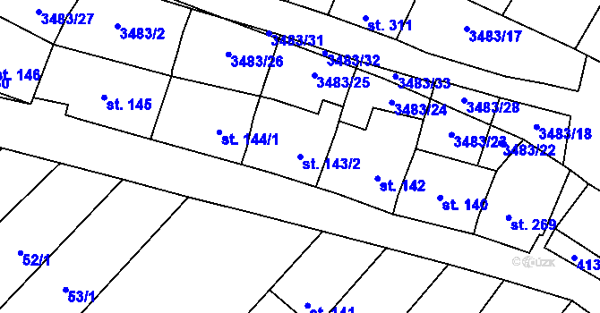 Parcela st. 143/2 v KÚ Boleradice, Katastrální mapa