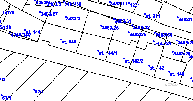 Parcela st. 144 v KÚ Boleradice, Katastrální mapa