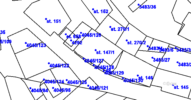 Parcela st. 147/1 v KÚ Boleradice, Katastrální mapa