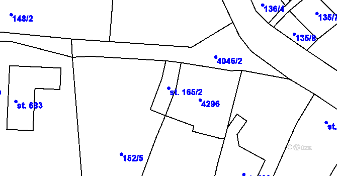 Parcela st. 165/2 v KÚ Boleradice, Katastrální mapa