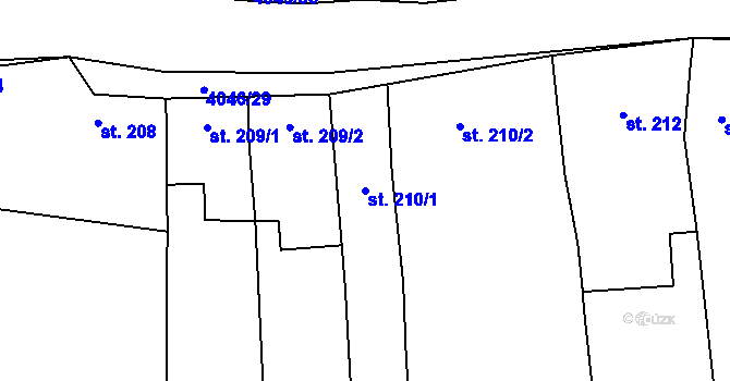 Parcela st. 210/1 v KÚ Boleradice, Katastrální mapa