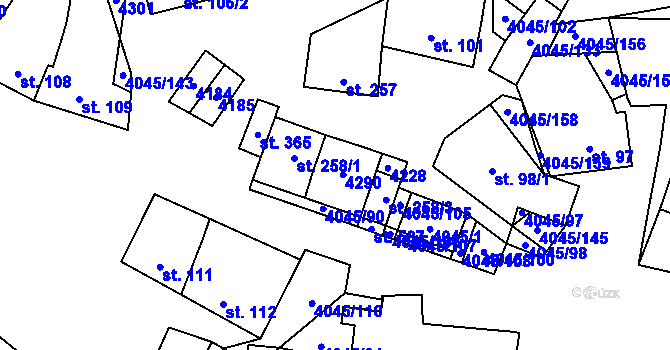 Parcela st. 258/2 v KÚ Boleradice, Katastrální mapa