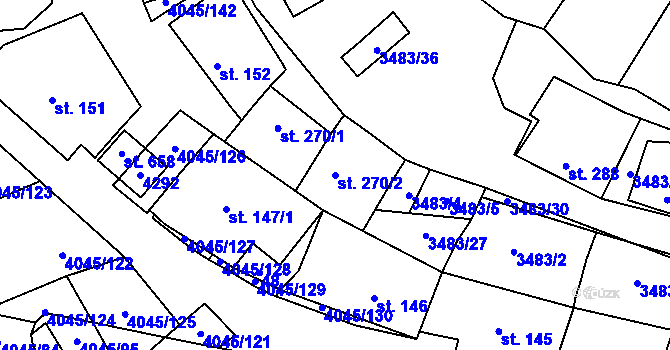 Parcela st. 270/2 v KÚ Boleradice, Katastrální mapa