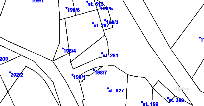 Parcela st. 281 v KÚ Boleradice, Katastrální mapa