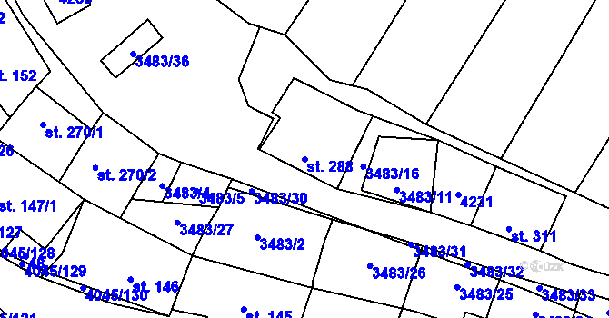 Parcela st. 288 v KÚ Boleradice, Katastrální mapa