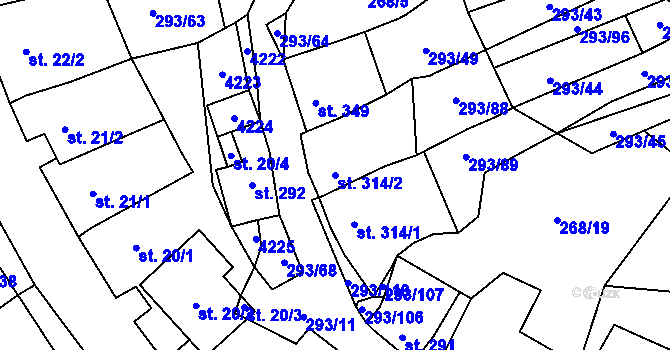 Parcela st. 314/2 v KÚ Boleradice, Katastrální mapa