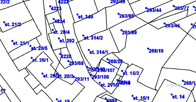 Parcela st. 314/3 v KÚ Boleradice, Katastrální mapa