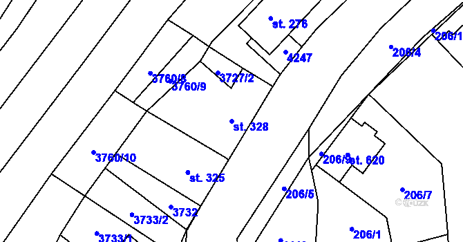 Parcela st. 328 v KÚ Boleradice, Katastrální mapa