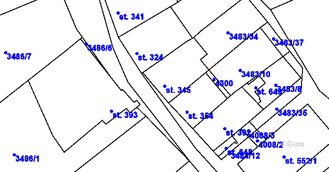 Parcela st. 345 v KÚ Boleradice, Katastrální mapa