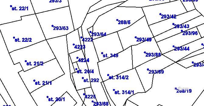 Parcela st. 349 v KÚ Boleradice, Katastrální mapa