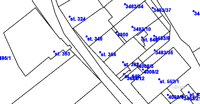 Parcela st. 354 v KÚ Boleradice, Katastrální mapa