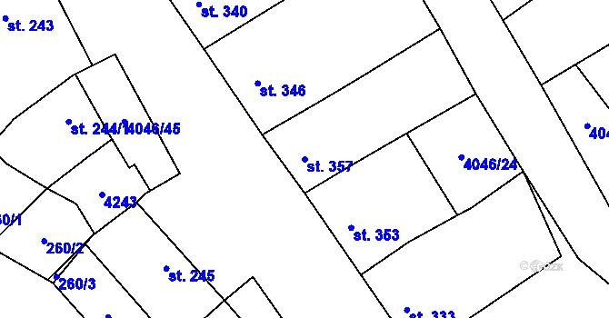 Parcela st. 357 v KÚ Boleradice, Katastrální mapa
