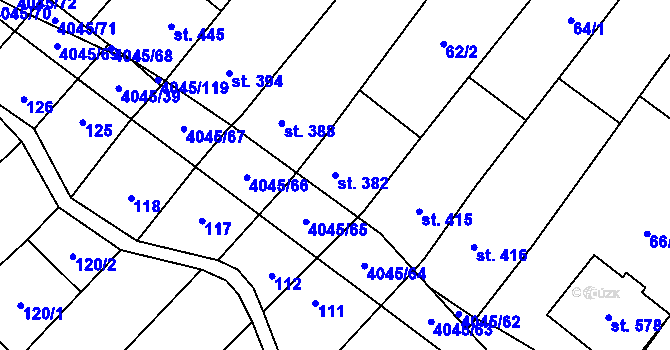 Parcela st. 382 v KÚ Boleradice, Katastrální mapa