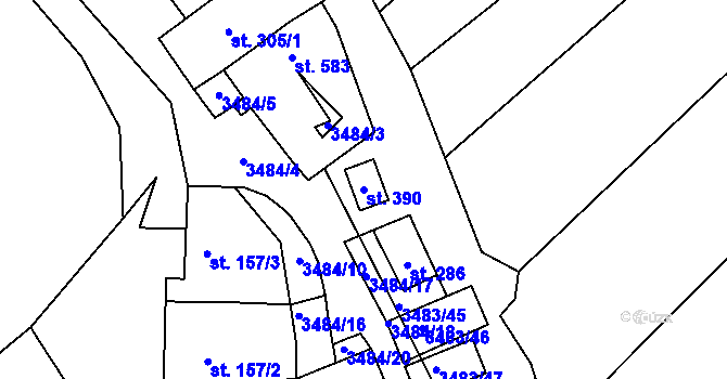 Parcela st. 390 v KÚ Boleradice, Katastrální mapa