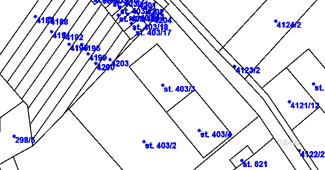 Parcela st. 403/3 v KÚ Boleradice, Katastrální mapa
