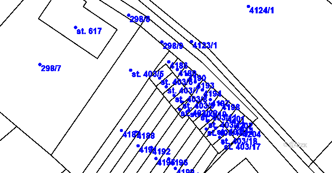 Parcela st. 403/7 v KÚ Boleradice, Katastrální mapa