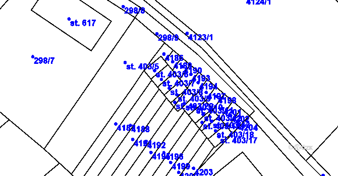 Parcela st. 403/8 v KÚ Boleradice, Katastrální mapa