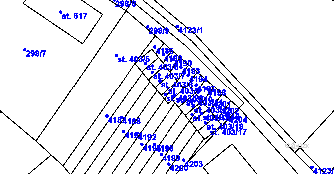 Parcela st. 403/9 v KÚ Boleradice, Katastrální mapa
