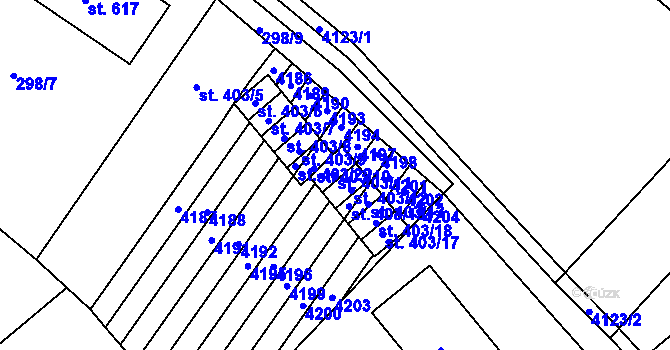 Parcela st. 403/11 v KÚ Boleradice, Katastrální mapa