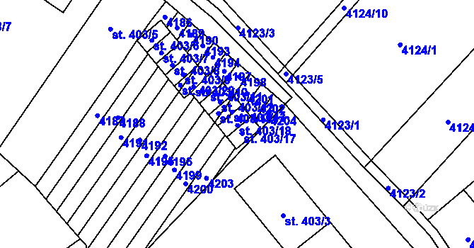 Parcela st. 403/14 v KÚ Boleradice, Katastrální mapa