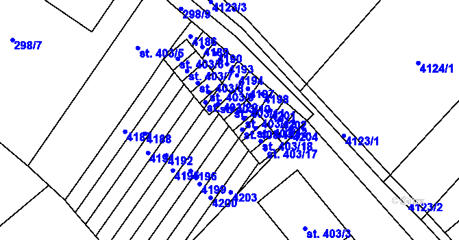 Parcela st. 403/20 v KÚ Boleradice, Katastrální mapa