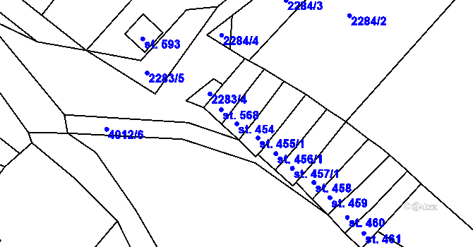 Parcela st. 454 v KÚ Boleradice, Katastrální mapa