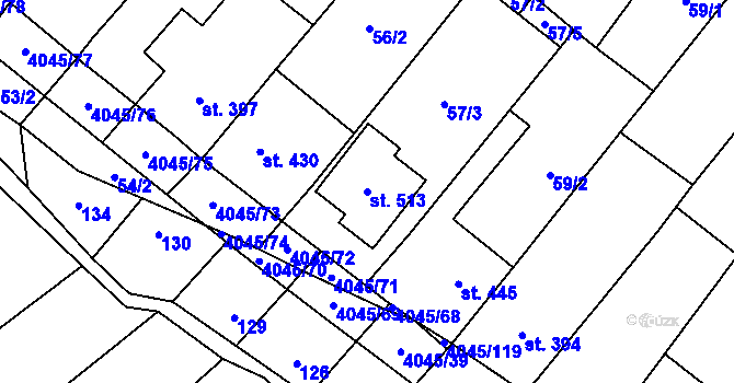 Parcela st. 513 v KÚ Boleradice, Katastrální mapa