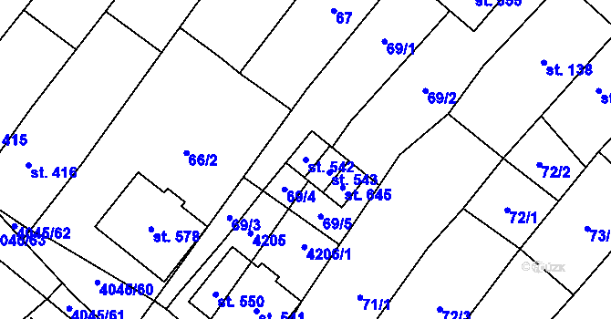 Parcela st. 542 v KÚ Boleradice, Katastrální mapa
