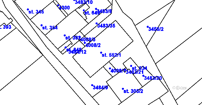 Parcela st. 552/1 v KÚ Boleradice, Katastrální mapa
