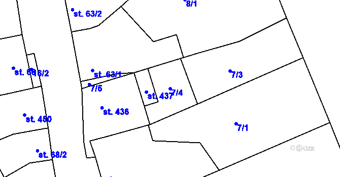 Parcela st. 7/4 v KÚ Boleradice, Katastrální mapa