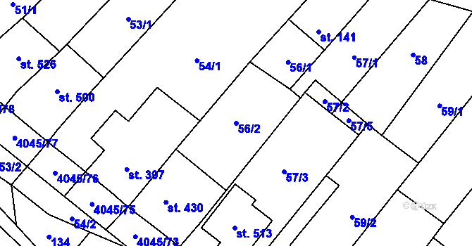 Parcela st. 56/2 v KÚ Boleradice, Katastrální mapa
