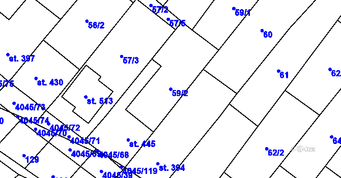 Parcela st. 59/2 v KÚ Boleradice, Katastrální mapa