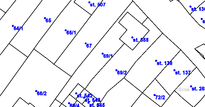 Parcela st. 69/1 v KÚ Boleradice, Katastrální mapa