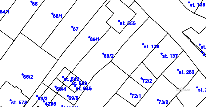 Parcela st. 69/2 v KÚ Boleradice, Katastrální mapa