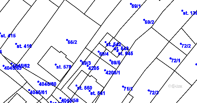 Parcela st. 69/4 v KÚ Boleradice, Katastrální mapa