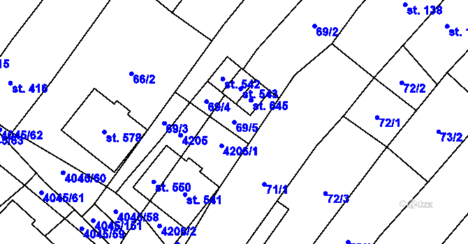 Parcela st. 69/5 v KÚ Boleradice, Katastrální mapa