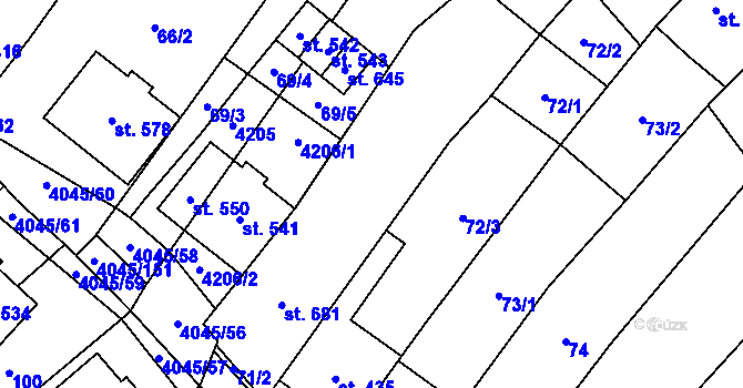 Parcela st. 71 v KÚ Boleradice, Katastrální mapa