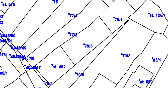 Parcela st. 79/3 v KÚ Boleradice, Katastrální mapa