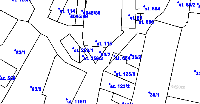 Parcela st. 81/2 v KÚ Boleradice, Katastrální mapa