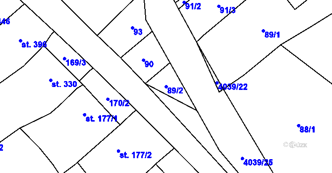 Parcela st. 89/2 v KÚ Boleradice, Katastrální mapa