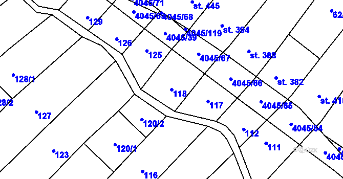 Parcela st. 118 v KÚ Boleradice, Katastrální mapa