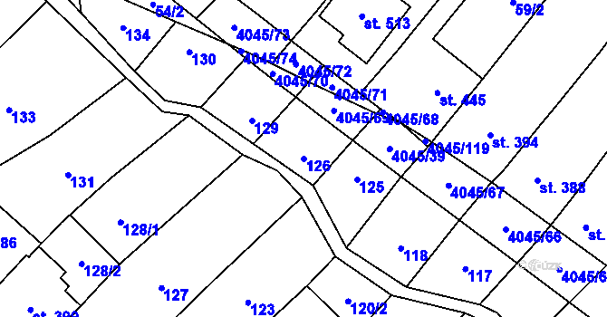 Parcela st. 126 v KÚ Boleradice, Katastrální mapa