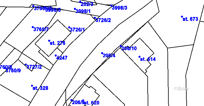 Parcela st. 206/4 v KÚ Boleradice, Katastrální mapa