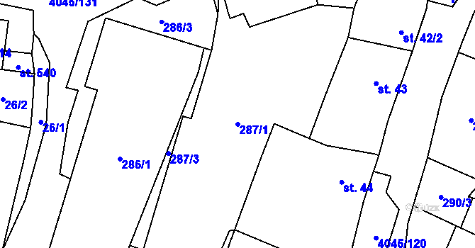 Parcela st. 287/1 v KÚ Boleradice, Katastrální mapa