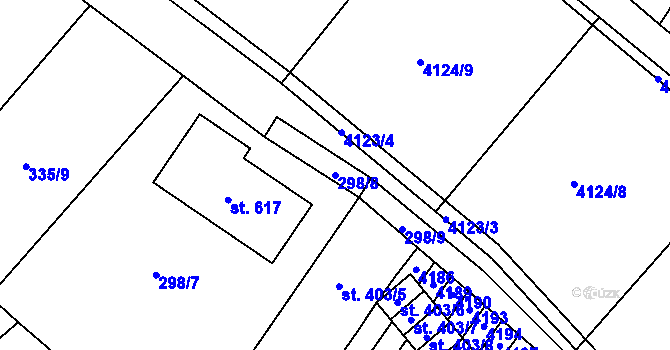 Parcela st. 298/8 v KÚ Boleradice, Katastrální mapa